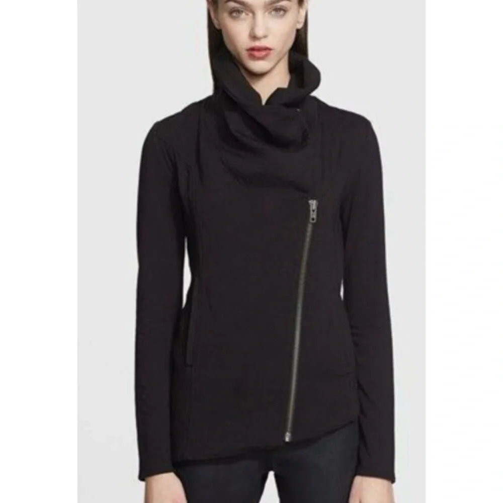 Helmut Lang Villous Black Moto Jacket Knit Asymmetrical Hem XS Gorpcore